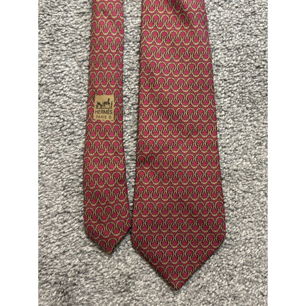 Hermes Men’s Silk Tie Classic Geometric Red 494 HA